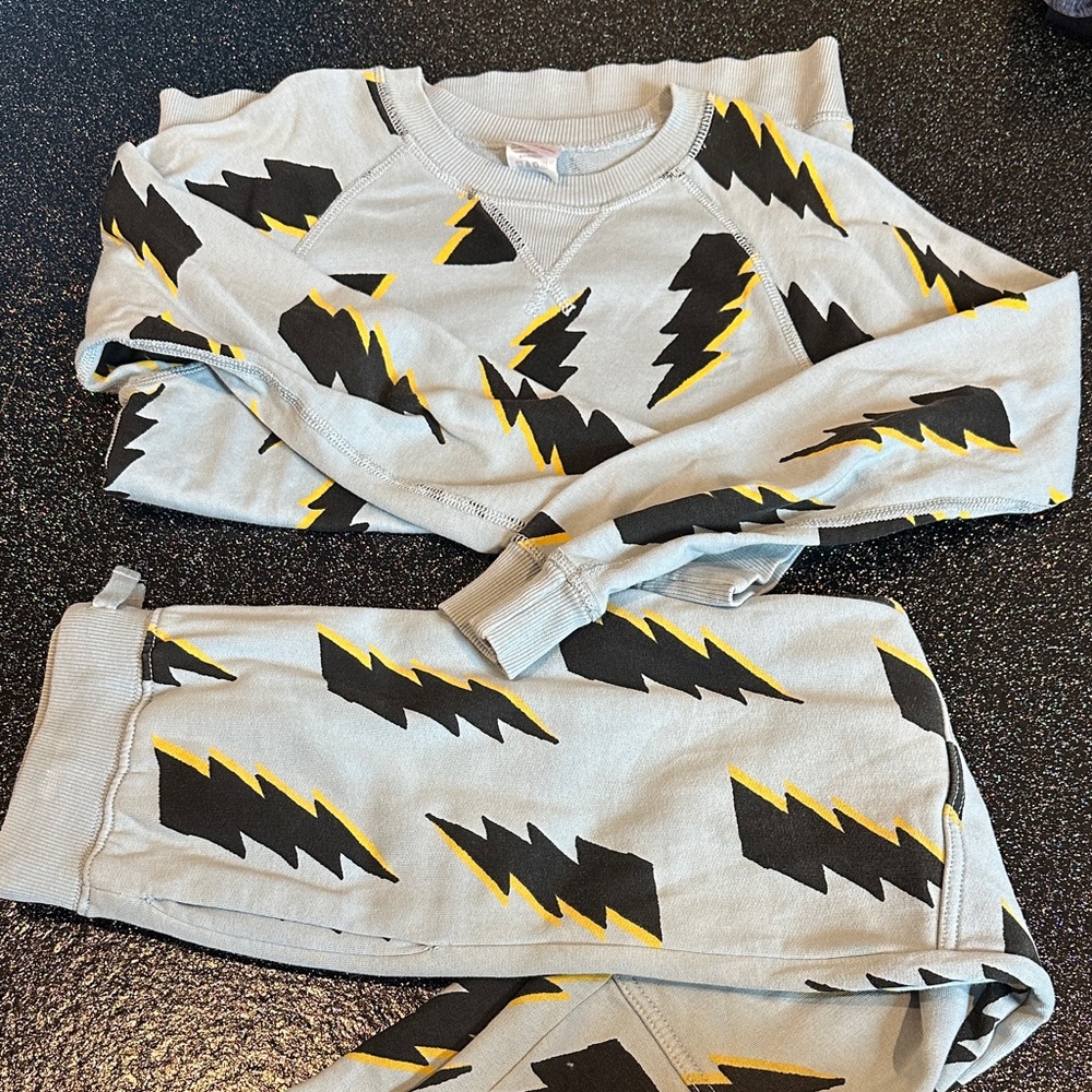 Hanna Anderson Light Blue Lightning Bolt Sweatshirt and Pants Set, 10